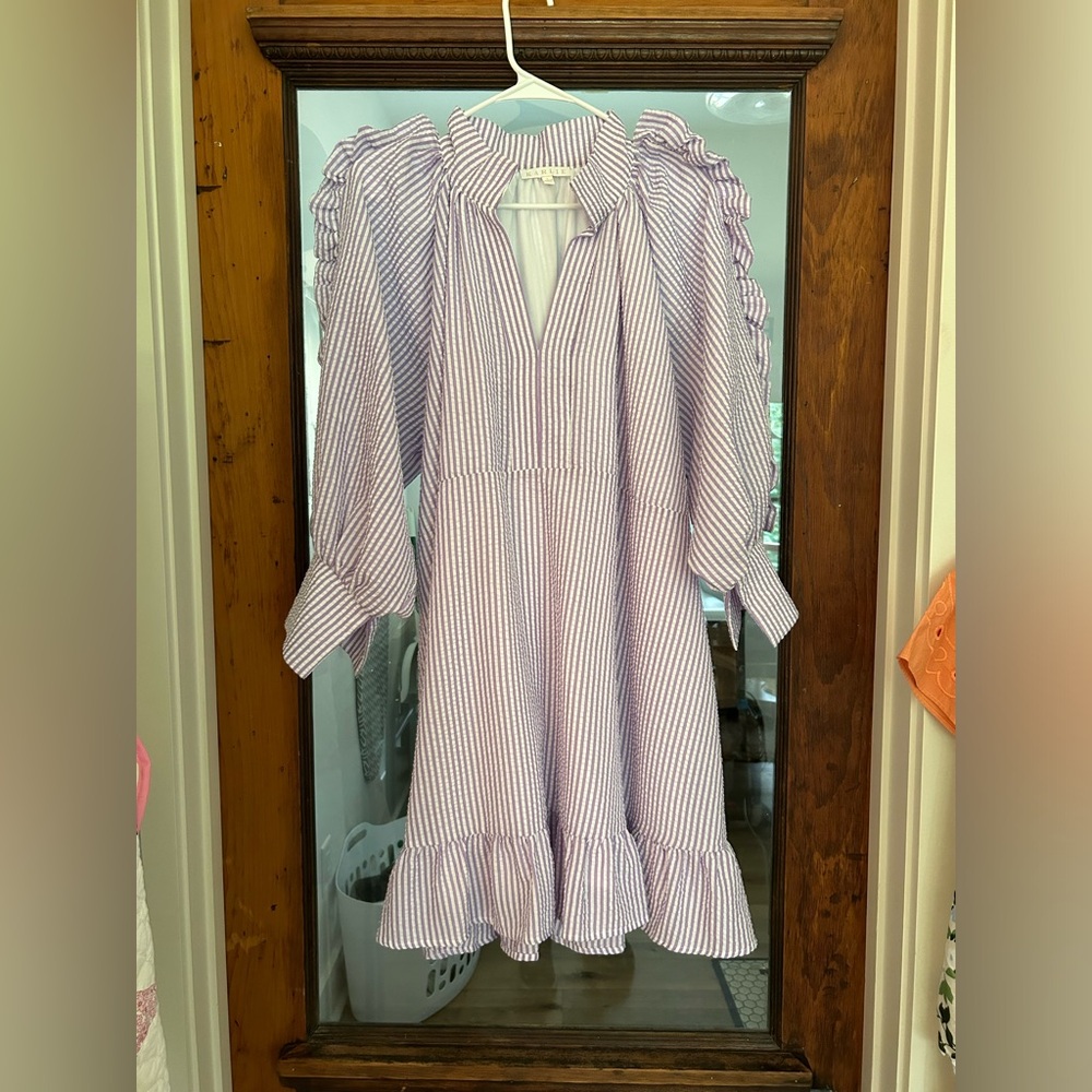 Karlie, Seersucker purple dress, Size Large